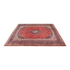 Vintage Hand-Knotted Persian Kashan Room Size Wool Area Rug