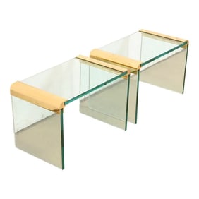 Leon Rosen for Pace Collection Mid-Century Modern Hollywood Regency Brass and Glass Side Tables