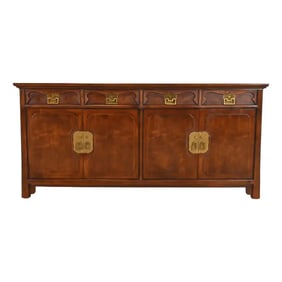 Henredon Hollywood Regency Chinoiserie Walnut Sideboard Credenza, Circa 1970s