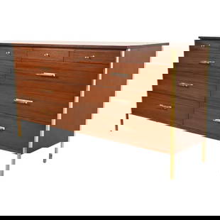 Paul McCobb for Directional Mid-Century Modern Mahogany and Brass Ten-Drawer Dresser or Credenza: A rare and exceptional Mid-Century Modern ten-drawer chest of drawers, dresser, or credenza By Paul McCobb Directional, "6000 Series" USA, 1950s Gorgeous Honduran mahogany, with original brass legs an