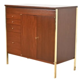 Paul McCobb Connoisseur Collection Mahogany and Brass Lift Top Bar Cabinet, Newly Refinished