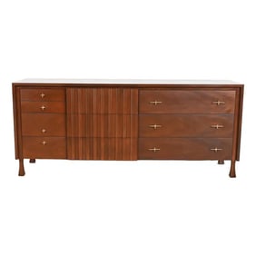 John Widdicomb Mid-Century Modern Sculpted Walnut Dresser or Credenza, Newly Refinished