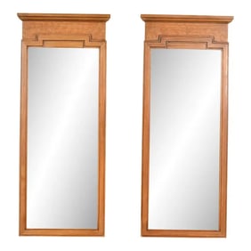 Thomasville Mid-Century Hollywood Regency Burled Walnut Wall Mirrors, Pair