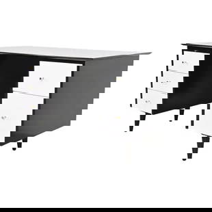 Paul McCobb Planner Group Black and White Lacquered Double Pedestal Desk, Newly Refinished: An exceptional Mid-Century Modern double pedestal executive writing deskBy Paul McCobb for Winchendon Furniture, "Planner Group"USA, 1950sSolid black and white lacquered birch, with brass