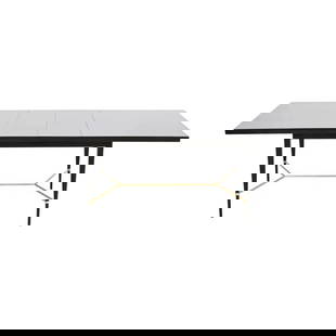 Paul McCobb for Directional Black Lacquer and Brass Extension Dining Table, Newly Refinished: An exceptional Mid-Century Modern extension dining table By Paul McCobb for Directional and produced by Calvin Furniture USA, 1950s Black lacquered mahogany, with brass stretchers. Measures: 60"W x 38