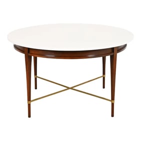 Paul McCobb Irwin Collection Mahogany and Brass Round Dining Table or Game Table, 1950s