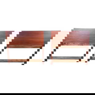 Paul McCobb for Calvin Mid-Century Modern Walnut Twin Headboards, Pair: Mid-century modern twin headboards Designed by Paul McCobb for Calvin Furniture "Linear Group" USA, 1950s Walnut + aluminum trim Measures: 39"W x 1.25"D x 36"H Expertly refinished. Excellent condition