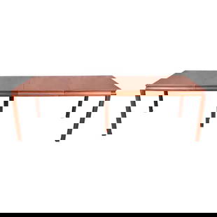 Edward Wormley for Dunbar Janus Collection Walnut Extension Dining Table, Newly Restored: An exceptional mid-century modern extension dining table in book-matched walnut By Edward Wormley for Dunbar Furniture USA, 1950s Measures: 52.5"W x 40.25"D x 29.25"H. Extends up to 100.5"W with two 2