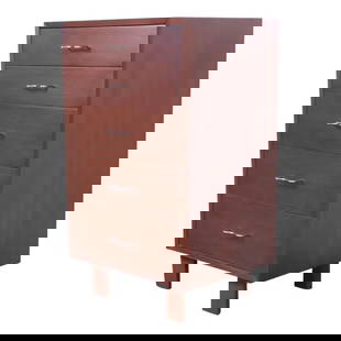George Nelson for Herman Miller Walnut Chest of Drawers, 1950s: An exceptional mid-century modern five-drawer dresser chest By George Nelson for Herman Miller, "Basic Cabinet Series" USA, 1950s Walnut, with original aluminum hardware. Measures: 24"W x 18.5"D x 39.