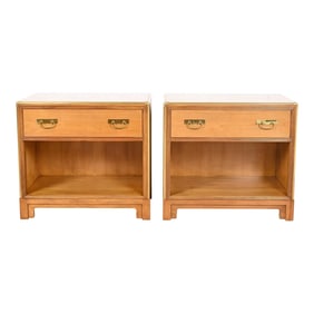 Michael Taylor for Baker Furniture Mid-Century Hollywood Regency Cherry Wood and Brass Nightstands