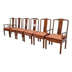 Henredon Hollywood Regency Chinoiserie Sculpted Mahogany Dining Chairs, Set of Six