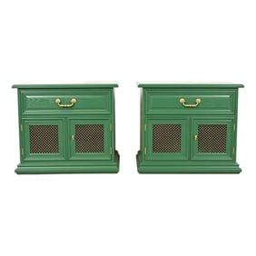 Henredon French Regency Louis XVI Green Lacquered Nightstands, Newly Refinished