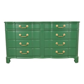 John Widdicomb Georgian Green Lacquered Eight-Drawer Double Dresser, Newly Refinished