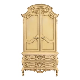 Romweber French Rococo Louis XV Cream Lacquered Armoire Dresser, Circa 1960s