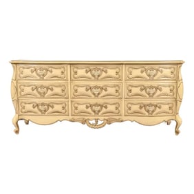 Romweber French Rococo Louis XV Cream Lacquered Nine-Drawer Dresser, Circa 1960s