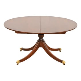 Baker Furniture Georgian Banded Cherry Wood Pedestal Extension Dining Table, Newly Refinished