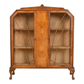 Antique Art Deco Burl Wood Bookcase or Display Cabinet, Circa 1920s