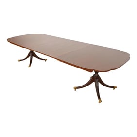 Kindel Furniture Georgian Mahogany Double Pedestal Extension Dining Table, Newly Refinished
