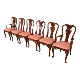Baker Furniture Queen Anne Carved Mahogany Dining Chairs, Set of Six