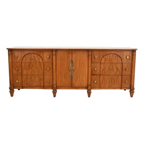 French Regency Louis XVI Burled Walnut Long Dresser or Credenza by Mount Airy Furniture, Circa 1960s