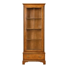 Baker Furniture Georgian Carved Cherry and Burl Wood Lighted Bookcase or Display Cabinet