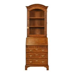 Henredon Georgian Banded Oak Drop Front Secretary Desk With Bookcase Hutch