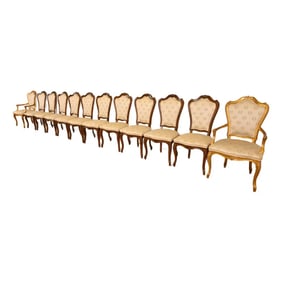 Karges French Provincial Louis XV Carved Walnut and Gold Gilt Dining Chairs, Set of Twelve