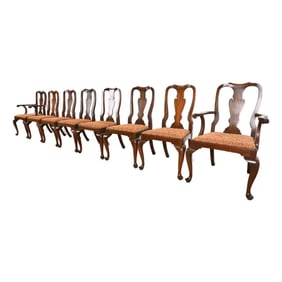 Henkel Harris Queen Anne Solid Mahogany Dining Chairs, Set of Eight