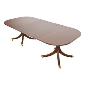 Baker Furniture Style Georgian Mahogany Double Pedestal Extension Dining Table, Newly Refinished