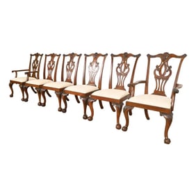 Drexel Heritage Chippendale Carved Mahogany Dining Chairs, Set of Six