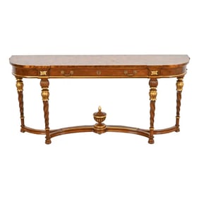Karges French Regency Louis XVI Burled Walnut and Gold Gilt Console Table or Server