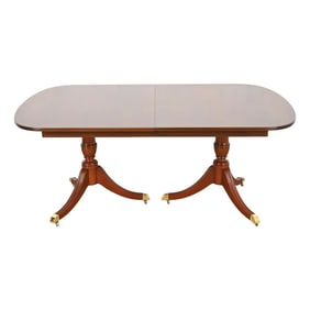 Kindel Furniture Georgian Flame Mahogany Double Pedestal Dining Table, Newly Refinished