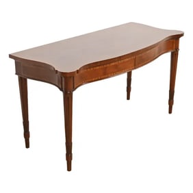 Arthur Brett & Sons English Regency Louis XVI Banded Mahogany Serpentine Sideboard Buffet or Console