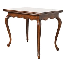 Henredon French Provincial Louis XV Oak Flip Top Console Game Table, Circa 1970s