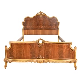 Romweber French Provincial Louis XV Flame Mahogany and Parcel Painted Full Size Bed, Circa 1920s