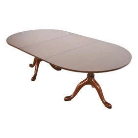 Kittinger Georgian Solid Mahogany Double Pedestal Extension Dining Table, Newly Refinished