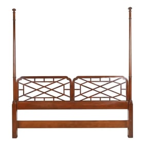 Baker Furniture Chinese Chippendale Carved Cherry Wood King Size Poster Headboard
