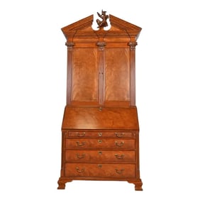 Baker Furniture Georgian Burled Mahogany Drop Front Secretary Desk With Bookcase Hutch