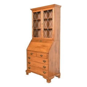 Ethan Allen Georgian Solid Birch Drop Front Secretary Desk With Bookcase Hutch
