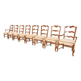 Baker Furniture French Country Carved Solid Walnut Dining Chairs, Set of Eight