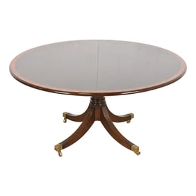 Baker Furniture Style Georgian Banded Mahogany Pedestal Extension Dining Table