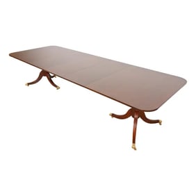 Baker Furniture Georgian Banded Mahogany Double Pedestal Extension Dining Table, Newly Refinished
