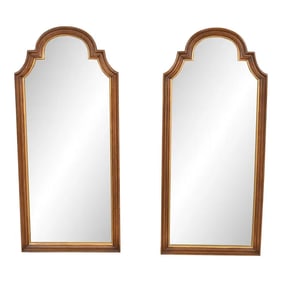 Henredon French Regency Louis XVI Carved Walnut and Gold Gilt Tall Wall Mirrors, Circa 1960s