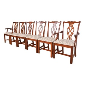 Baker Furniture Style Georgian Carved Mahogany Dining Chairs, Set of Six