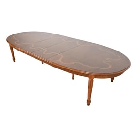 Italian Regency Louis XVI Burled Walnut Inlaid Extension Dining Table, Newly Refinished