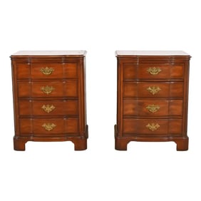 John Widdicomb Georgian Solid Mahogany Four-Drawer Bedside Chests, Circa 1940s