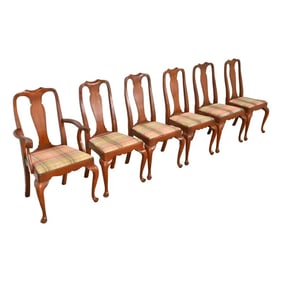 Henkel Harris Queen Anne Solid Cherry Wood Dining Chairs, Set of Six