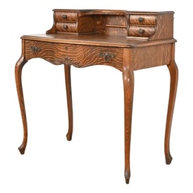 R. J. Horner Style Antique Victorian Tiger Oak Ladies Writing Desk, Circa 1890