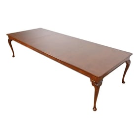Baker Furniture Stately Homes Chippendale Burled Walnut Extension Dining Table, Newly Refinished