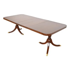 Drexel Georgian Mahogany Double Pedestal Extension Dining Table, Newly Refinished